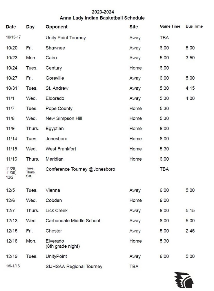 Girls Basketball Schedule